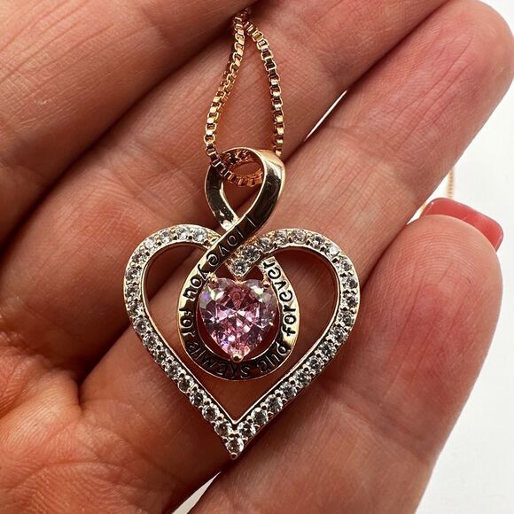 NIB Redbee 18kt GP, Rose gold over s925, "Pink" CZ in heart necklace! - Picture 3 of 13